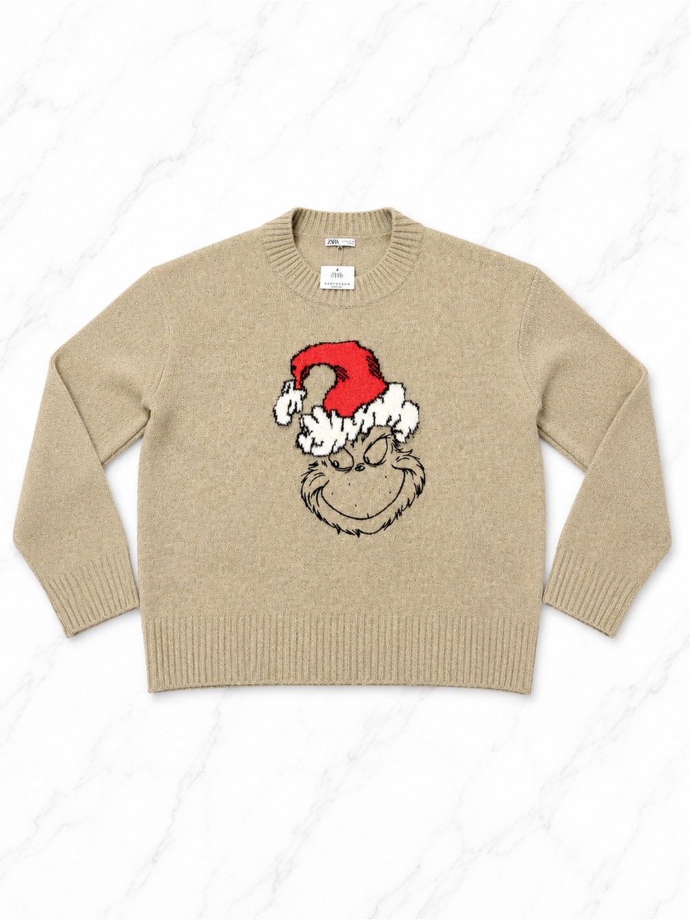 Men's Beige Holiday Grinch Crewneck Sweater